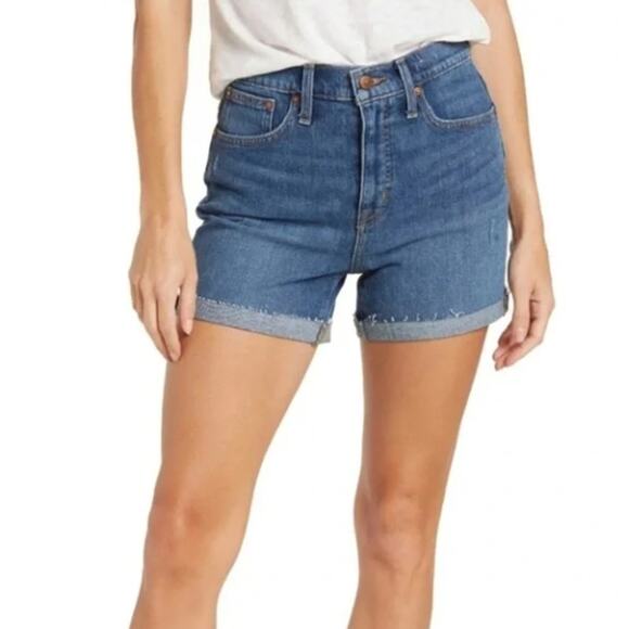MADEWELL high rise denim shortie cutoff jean shorts size 26 medium wash - Picture 1 of 6